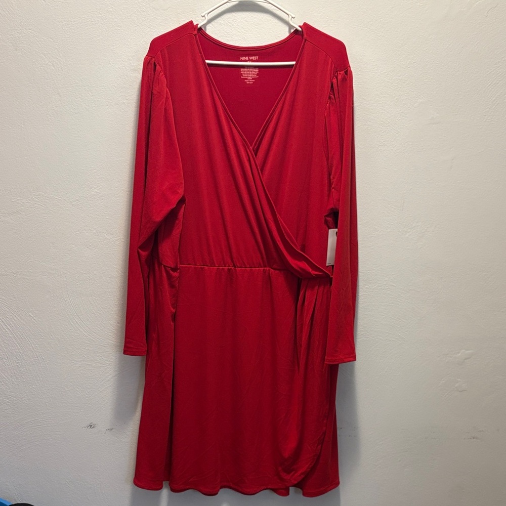 Nine West Vibrant Red Long Sleeve Dress
